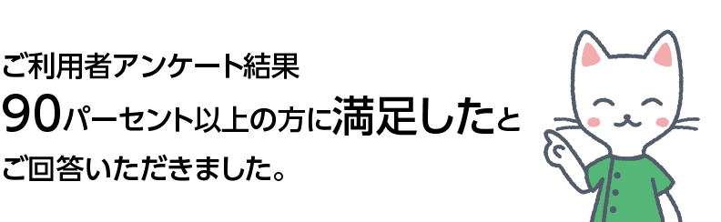 ご利用者アンケート結果 00パーセントの方に満足したとご回答いただきました。