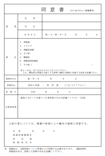 はり、きゅう及びあん摩マッサージ指圧の同意書の取扱い